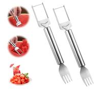 HOIDOKLY Lot de 2 emporte-pièces 2 en 1 en acier inoxydable 2025 pour coupe-pastèque améliorée, fourchette à fruits à double tête