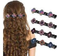 HOIDOKLY Lot de 4 barrettes à cheveux tressées en forme de colibri scintillantes avec fleur de cristal, double couche, mini pinces à cheveux en strass