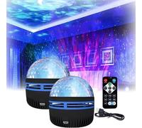 Hoidokly Northern Lights and Ocean Wave Projector 2 en 1 LED rechargeable par USB Projecteur ciel étoilé avec télécommande pour chambre à coucher, décoration de fête (A-2 pcs)