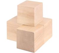 HOIGON Lot de 4 cubes en bois brut de 7,5 x 7,9 x 7,9 cm, cubes carrés naturels en bois brut pour travaux manuels, sculpture, peinture, projets de bricolage