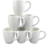 Hoikwo Tasses à Café en Céramique Blanche avec Poignées Lot de 6, Tasse en Céramique à Motifs Gaufrés, Convient pour Micro-ondes et Réfrigérateur - 380ml