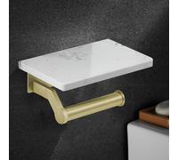 HOIMPRO Porte-Rouleau de Papier Toilette en Acier Inoxydable doré avec étagère en marbre Naturel, Support Mural pour Salle de Bain, Cuisine, Toilettes, Chambre à Coucher (Blanc)