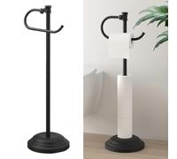 Hoimpro Support de papier toilette sur pied, noir mat, support de papier toilette, support de rouleau de papier toilette avec rangement, en acier inoxydable