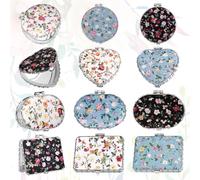 HOINCO 12 PCS Miroir de Maquillage Compact Floral - 4 Modèles Mini Pocket Portable Pliable Vintage Cosmétiques