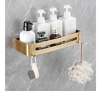 Hoinerus Étagère adhésive ou percée pour salle de bain, organiseur de douche, support de shampooing avec crochets, couleur laiton antique