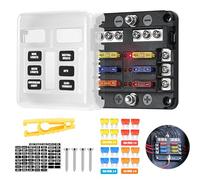 HOISGEAR Porte-fusibles 6 compartiments ATC/ATO 12 V/24 V CC 12 V 100 A avec 16 fusibles et indicateur LED pour voiture, bateau, camion, camping-car, van