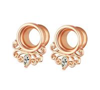 Hoisy 2 PCS Tunnels pour Oreille, 8mm(0G) Ecarteurs Oreilles, avec Filigrane Edge et Zircone Cubique, Acier Inoxydable, Or Rose