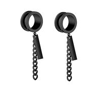 Hoisy 2PCS Tunnels pour Oreille, 14mm(9/16 inch) Ecarteur, Rond avec Chaîne et Rectangle, Acier Inoxydable, Noir