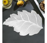 Hoisy 4Pièces Sets de Table Salle à Manger Lavable, 32 x 50 CM Argent Sets de Table Antidérapant, Motif de Feuilles