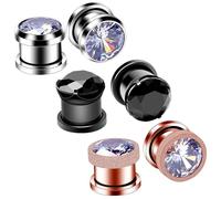 Hoisy 6 PCS Tunnel Oreille, 11mm(1/2 inch) Plug Ecarteur Oreille, Rond avec Zircone Cubique, Acier Inoxydable, Argent Noir Or Rose