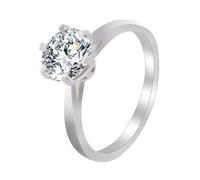 Hoisy 9K/14K/18K Bague Or Blanc Femme Bague de Fiançailles Fine Femme Bague 6 Col Sertissage Solitaire Rond avec 1 Ct Moissanite, 49 (15.6), Moissanite, Moissanite