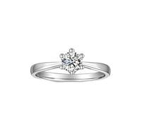 Hoisy 9K/14K/18K Or Blanc Bagues Femme Or Alliances Femmes Bague 6 Col Sertissage Solitaire Rond avec Moissanite, 48 (15.3), Moissanite, Moissanite