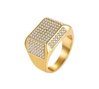 Hoisy Bague Fiançailles Acier Inoxydable Homme Graver, Rectangle avec Zircone Cubique Bague Homme de Fiançailles Or, Taille 62