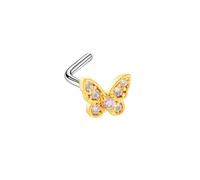 Hoisy Clou Piercing Nez Stud Acier Inoxydable Homme 0.8x7mm 20G, Papillon avec Zircone Cubique, Piercing Nez Homme Or