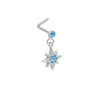 Hoisy Clou Stud Piercing Nez Acier Inoxydable Femme 0.8x7mm 20G, Étoile avec Zircone Cubique, Piercing Nez Bleu Argent Femme