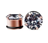 Hoisy Dilatateurs d’Oreille Set de 2, Boucles d Ecarteur Oreilles 8mm(0G), avec Zircone Cubique, Acier Inoxydable, Or Rose