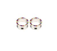 Hoisy Dilatateurs d’Oreille Set de 2, Écarteur Oreille 20mm(3/4 inch) Tunnel, avec Zircon Cubique Multicolore, Acier Inoxydable, Multicolore
