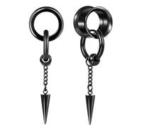Hoisy Ecarteur Oreilles Pendentif 2PCS, Tunnel Oreilles 14mm(9/16") Acier Inoxydable Noir avec Chaîne et Cône