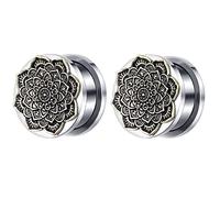 Hoisy Expansion de Lobe 2PCS, Ecarteur Oreilles Kit 5mm(4G), Fleur de Mandala, Acier Inoxydable, Argent Or