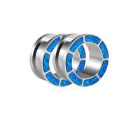 Hoisy Expansion de Lobe Set de 2, 10mm(00G) Bougie Ecarteur Oreilles, Rond Creux avec Opale, Acier Inoxydable, Bleu Argent