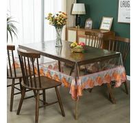Hoisy Nappe Rectangle Jaune Orange Vert en Polyester pour Banquet 180x320cm | Transparente Broderie de Citrouille avec Bordure en Dentelle,Durable,Résistant aux plis,Tache-resistant,Entretien facile