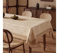 Hoisy Nappe Table Rectangle Beige Kaki en PVC pour Banquet 140 x 260 cm | Nappe Motif de Feuilles,Imperméable,Essuyable,Résistant à l'huile,Nettoyage facile,Tache-resistant