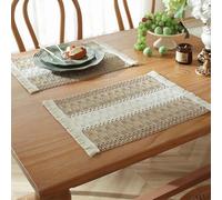 Hoisy Napperon Table Salle a Manger 8 PCS, 45 x 30 CM Blanc Set de Table Rectangulaire Antidérapant Restaurant Lavable Coton Lin, Géométrique Tissé avec Glands