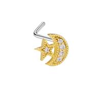 Hoisy Petit Clou Stud Piercing Nez Acier Inoxydable Homme 0.8x7mm 20G, Étoile de Lune avec Zircone Cubique, Piercing Nez Or Homme