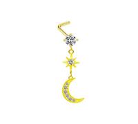 Hoisy Petite Clou Stud Piercing Nez Acier Inoxydable Homme 0.8x7mm 20G, Étoile de Lune avec Zircone Cubique, Piercing Tragus Or