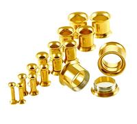 Hoisy Piercing Lobe Lot de 16, Ecarteur Tunnel 12mm(1/2 inch) Oreille, Cerceau Piercing Tunnel, Acier Inoxydable, Or