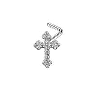 Hoisy Piercing Nez Stud Clou Acier Inoxydable Femme 0.8x7mm 20G, Croix avec Zircone Cubique, Piercing Argent Nombril