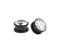 Hoisy Plugs d’Expansion Lot de 2, Écarteur 6mm(2G), Rond avec Zircone Cubique, Acier Inoxydable, Argent