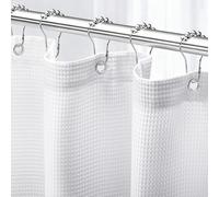 Hoisy Rideau de douche gaufré 180 x 200 cm, blanc, lavable, résistant à la moisissure, en polyester, imperméable, avec poids