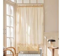 Hoisy Rideaux Brise-Bise 90 cm de Large 1 Pièce,Rod Pocket | Couleur Unie avec Gland,Coton Lin Texturé,Transparent,Beige,90 x 140 CM