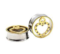 Hoisy Set de 2 Dilatateurs d’Oreille, Ecarteur d Oreilles 20mm(3/4 inch), Rond avec Cœur Creux, Acier Inoxydable, Argent Or
