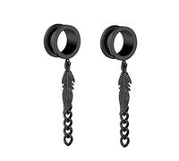 Hoisy Set de 2 Dilatateurs d’Oreille, Ecarteur Plug Oreilles 20mm(3/4 inch), Rond avec Chaîne et Feuille, Acier Inoxydable, Noir