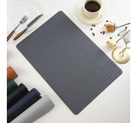 Hoisy Sets de Table Salle à Manger 8 Pièces, 30 x 45 CM Set de Table Rectangulaire Salle à Manger Antidérapant Cuir Gris Foncé, Rectangle avec Motif de Treillis