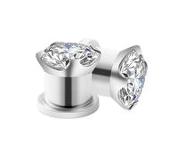 Hoisy Tunnels pour Oreille 2 PCS, Plug Tunnel 11mm(1/2 inch), Rond avec Zircone Cubique, Acier Inoxydable, Argent