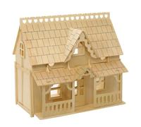 Hoite Maison de poupées en bois, porche complet, grande maison 3D, simulation tridimensionnelle en bois, modèle d'assemblage, construction de bricolage faite à la main