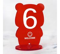 Hoiweqr Support de numéro de Table en Acrylique, Style créatif Ours Cartoon Tendance Ins, Carte de Table et Panneau pour Restaurant, café, Hôtel, Signe, Lot de 6 Numéros de Table(Red,49-54)