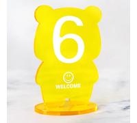 Hoiweqr Support de numéro de Table en Acrylique, Style créatif Ours Cartoon Tendance Ins, Carte de Table et Panneau pour Restaurant, café, Hôtel, Signe, Lot de 6 Numéros de Table(Yellow,37-42)