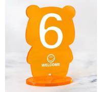 Hoiweqr Support de numéro de Table en Acrylique, Style créatif Ours Cartoon Tendance Ins, Carte de Table et Panneau pour Restaurant, café, Hôtel, Signe, Lot de 6 Numéros de Table(Orange,1-6)