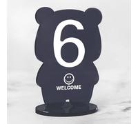 Hoiweqr Support de numéro de Table en Acrylique, Style créatif Ours Cartoon Tendance Ins, Carte de Table et Panneau pour Restaurant, café, Hôtel, Signe, Lot de 6 Numéros de Table(Grey,19-24)