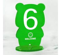 Hoiweqr Support de numéro de Table en Acrylique, Style créatif Ours Cartoon Tendance Ins, Carte de Table et Panneau pour Restaurant, café, Hôtel, Signe, Lot de 6 Numéros de Table(Green,91-96)