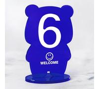 Hoiweqr Support de numéro de Table en Acrylique, Style créatif Ours Cartoon Tendance Ins, Carte de Table et Panneau pour Restaurant, café, Hôtel, Signe, Lot de 6 Numéros de Table(Blue,25-30)