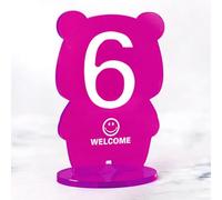 Hoiweqr Support de numéro de Table en Acrylique, Style créatif Ours Cartoon Tendance Ins, Carte de Table et Panneau pour Restaurant, café, Hôtel, Signe, Lot de 6 Numéros de Table(Purple,19-24)
