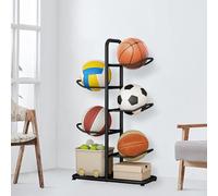 Hoiweqr Support De Rangement pour Ballons, Rangement pour Balles De Garage, Intérieur Et Extérieur, Peu Encombrant, Support De Basket-Ball en Métal avec Tiges Amovibles(Black,23.5 * 58 * 86cm)