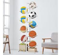 Hoiweqr Support De Rangement pour Ballons, Rangement pour Balles De Garage, Intérieur Et Extérieur, Peu Encombrant, Support De Basket-Ball en Métal avec Tiges Amovibles(White,23.5 * 58 * 146cm)