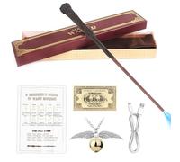 Hojalis Baguette Harry Lumineuse, 35CM Baguette Magique Harry avec Noyau Acier, Réplique De Baguette en Résine, USB BaguetteHarry Boîte Cadeau vec Carte de Sort, Ticket de Station et Collier