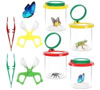 Hojalis Boîte loupe à Insecte, 4 Pièces Loupes avec Pince à épiler en Plastique, Boîte d'Observation des Insectes, Loupes à Insectes Kit, pour Enfants Outil d'Exploration de Nature Sciencec